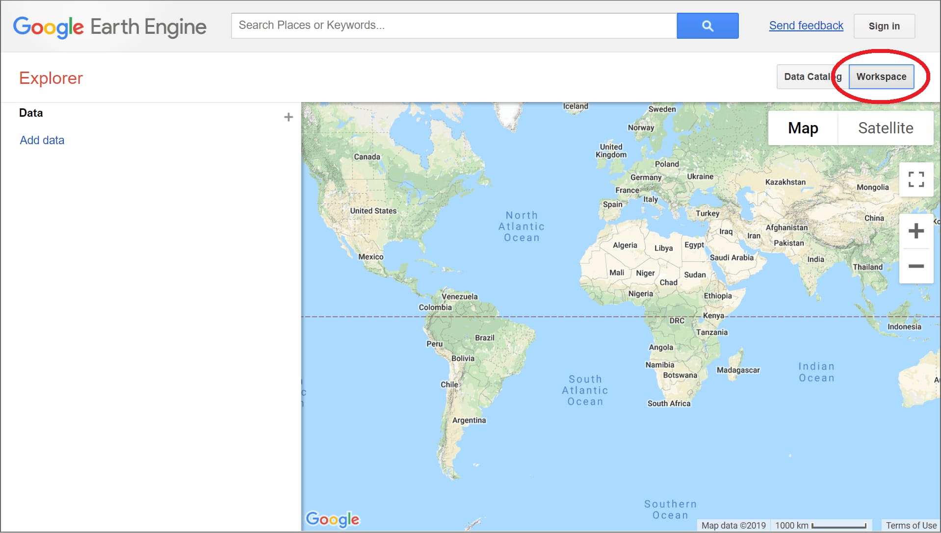 Google earth engine workspace image