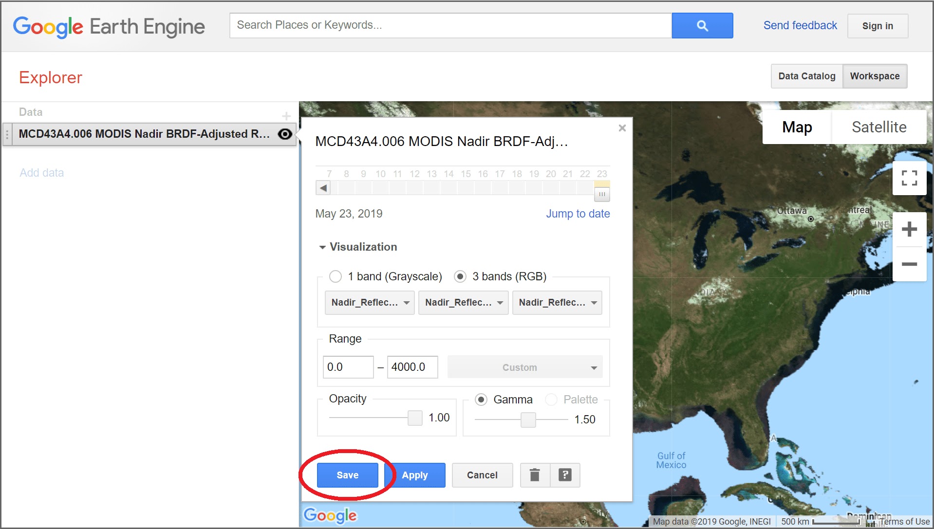 google earth engine explorer data layer setting