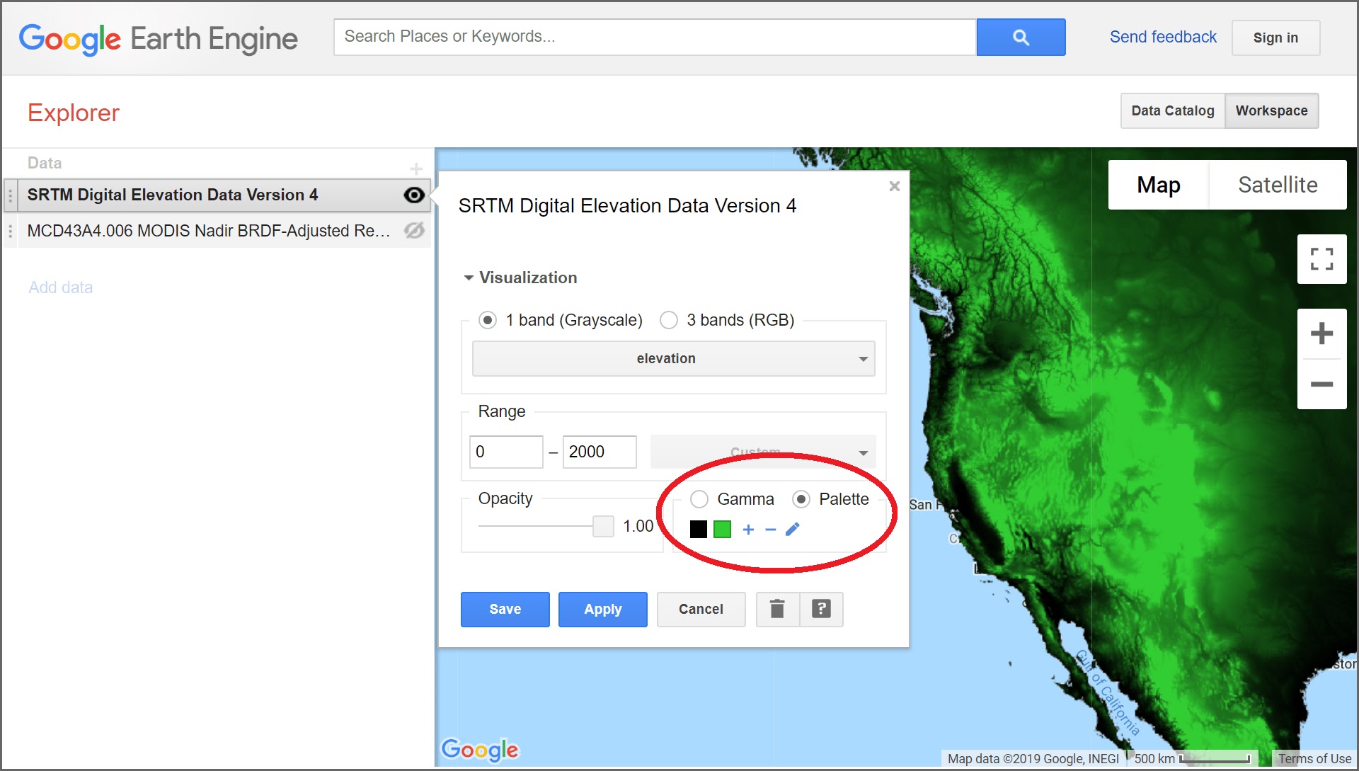 google earth engine explorer palette