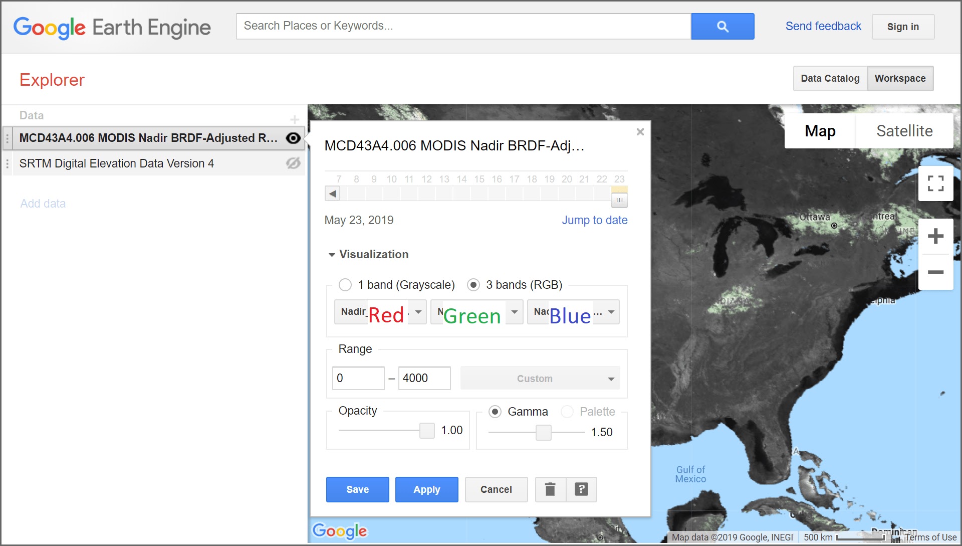 google earth engine explorer three band true color