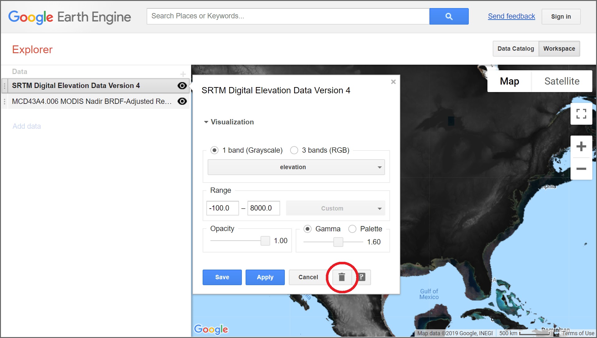 google earth engine explorer removing layer